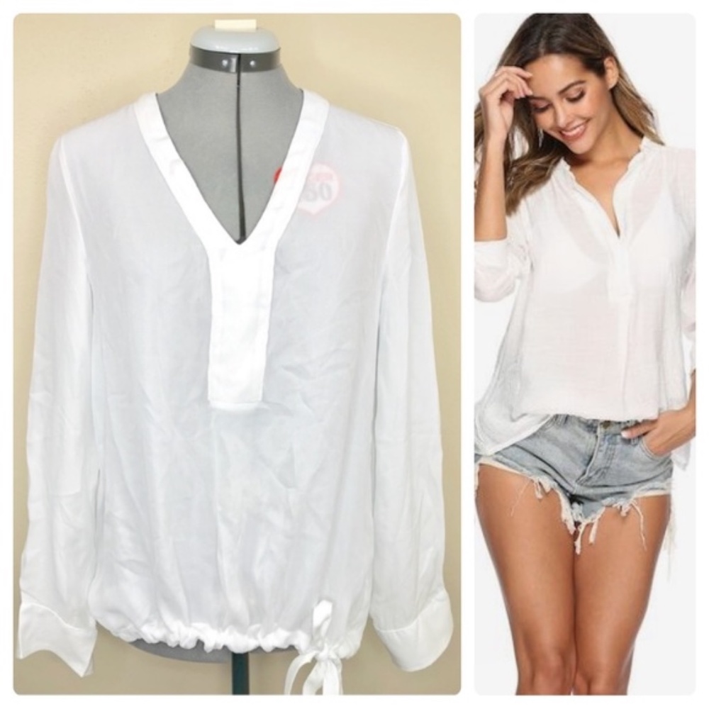 Gerard Darel Silk White Drawstring Top